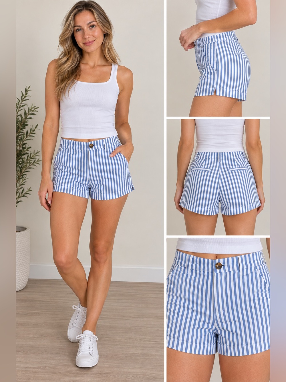Old Navy Everyday Shorts Blue White Striped Size 10 | Like New